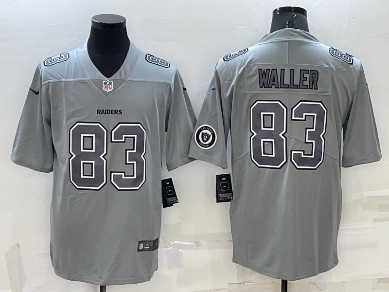 Men's Las Vegas Raiders #83 Darren Waller Grey With Patch Atmosphere Fashion Stitched Jersey Men's Las Vegas Raiders #83 Darren Waller Grey With Patch Atmosphere Fashion Stitched Jersey